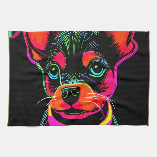 Paño De Cocina Neon Canine Puppy Art (Horizontal)