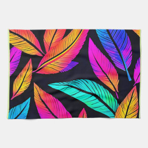 Paño De Cocina Neon Feather Pattern Vibrant Art