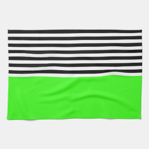 Paño De Cocina Neon Green con rayas negras y blancas