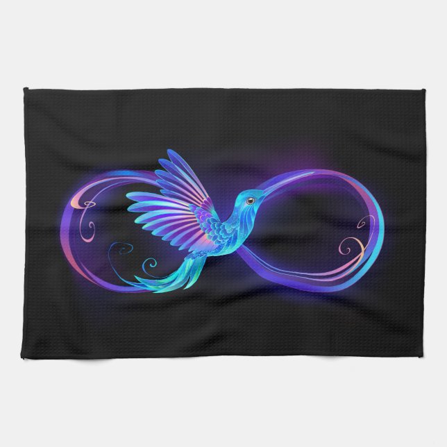 Paño De Cocina Neon Infinity Symbol with Glowing Hummingbird (Horizontal)