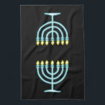 Paño De Cocina Neon Menorah<br><div class="desc">Menorah azul en estilo de señas de neón.</div>