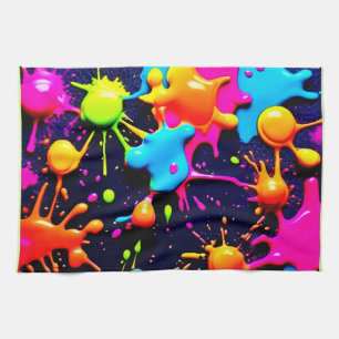 Paño De Cocina Neon Paint Splatter Resumen Arte