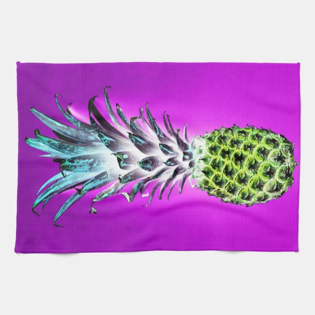 Paño De Cocina Neon pineapple colorido fruta tropical Hawai (Horizontal)