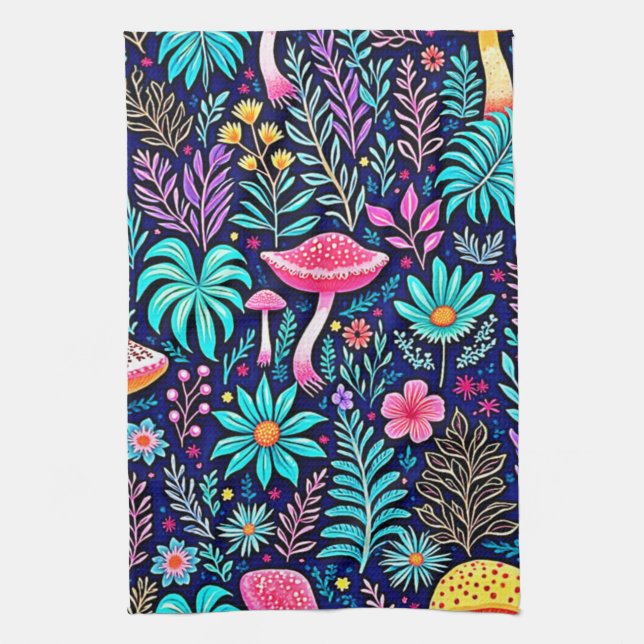 Paño De Cocina Neon Psychedelic Mushroom Forest Dream (Vertical)