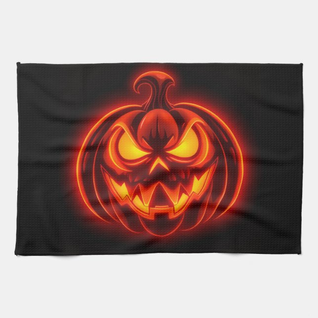 Paño De Cocina Neon Pumpkin Monster Halloween Kitchen Towel (Horizontal)