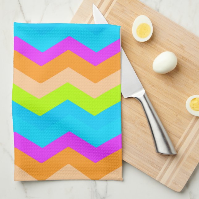 Paño De Cocina Neon Rainbow Zigzag (Doblado Cuarto)