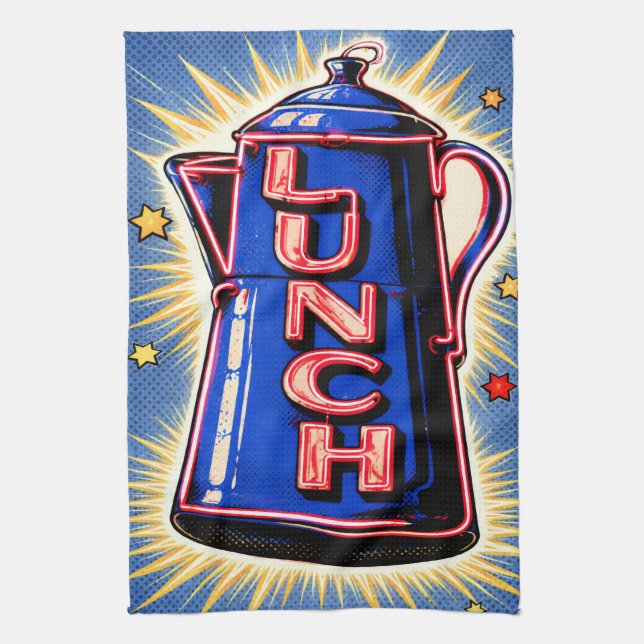 Paño De Cocina Neon Sign, Coffee Pot, Lunch, POP Art Style (Vertical)