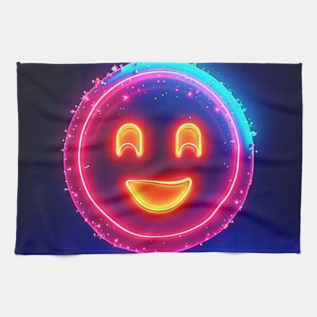 Paño De Cocina Neon Smile: Bright Happy Glow Design (Horizontal)