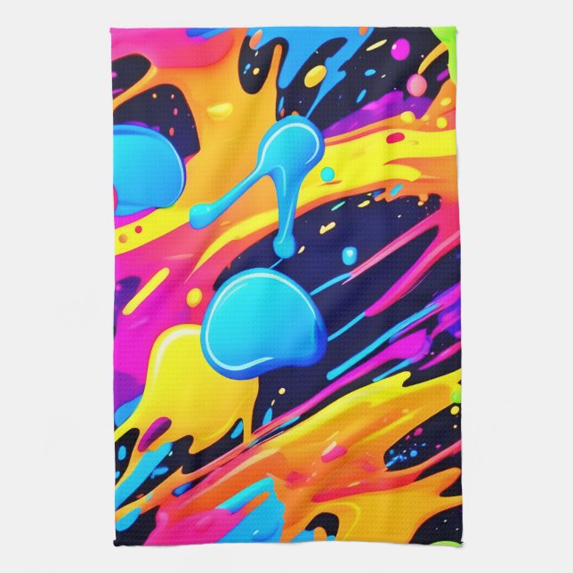 Paño De Cocina Neon Splatter Paint Art (Vertical)