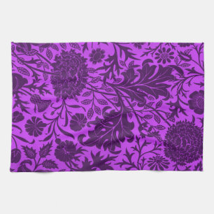 Paño De Cocina Neón vintage y patrón floral morado oscuro