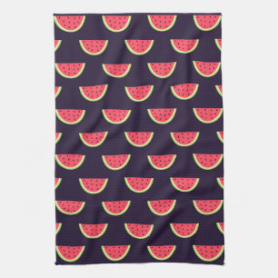 Paño De Cocina Neon Watermelon sobre el patrón púrpura