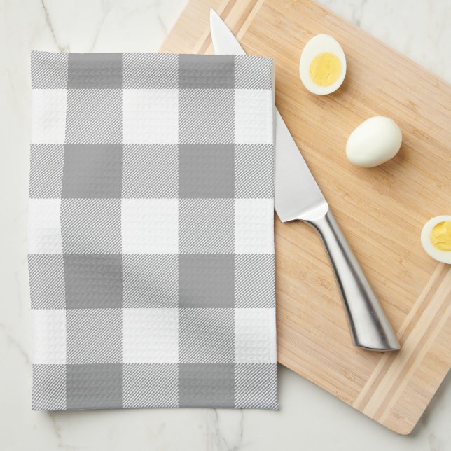 Paño De Cocina Neutral Gray Buffalo Check Plaid Rustic Farmhouse (Doblado Cuarto)