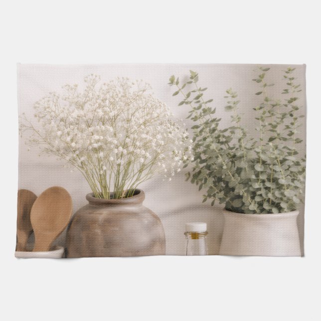 Paño De Cocina Neutral Kitchen Towel Farmhouse Wildflower Floral (Horizontal)