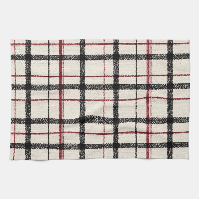 Paño De Cocina Neutral tartan white black and red (Horizontal)