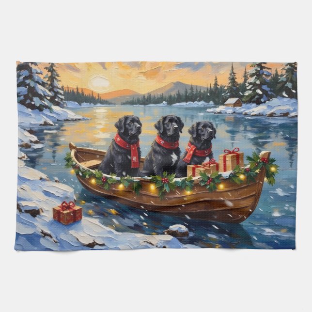 Paño De Cocina Newfoundland Dog Christmas Boat Holiday (Horizontal)