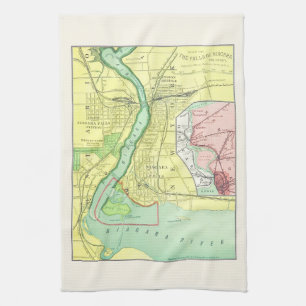 Paño De Cocina Niagara Falls y mapa 1885 del vintage de la