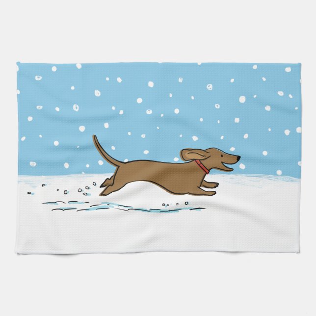 Paño De Cocina Nieve Dachshund - Navidades de perro vienés de vac (Horizontal)