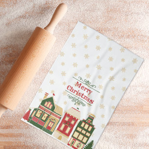 Paño De Cocina Nieve de aldea de Navidades victorianos