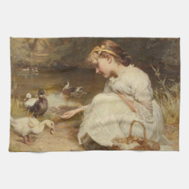 Paño De Cocina Niña alimentando patos (por Frederick Morgan)