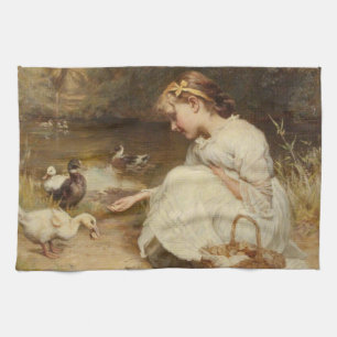 Paño De Cocina Niña alimentando patos (por Frederick Morgan)