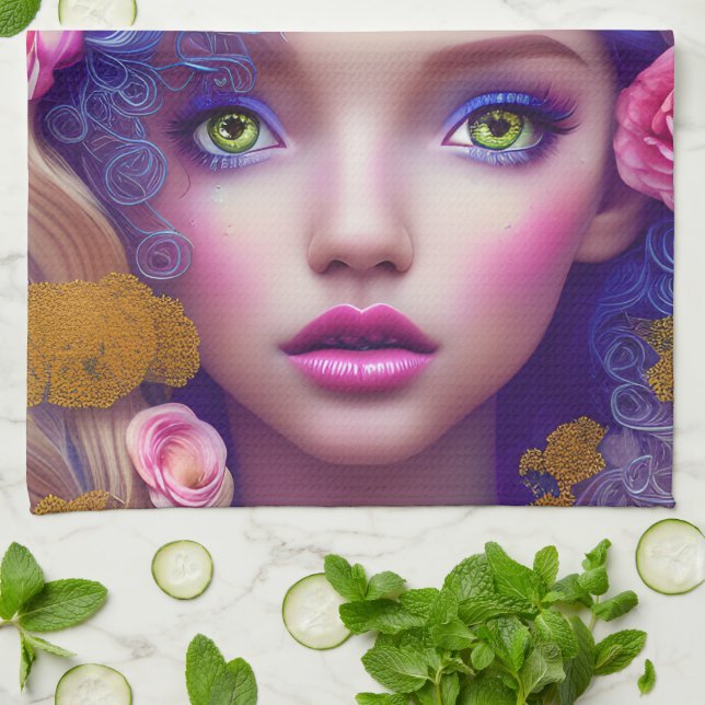 Paño De Cocina Niña princesa de flor inspirada en la cultura ucra (Doblado)