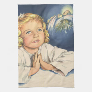 Paño De Cocina Niña rezando a Jesucristo, oraciones a la hora de