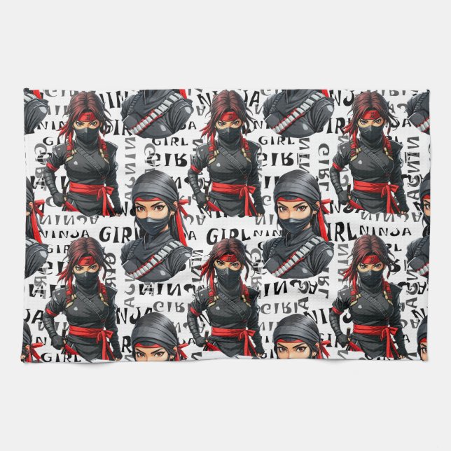 Paño De Cocina Ninja Girls Anime With Text Pattern Design (Horizontal)
