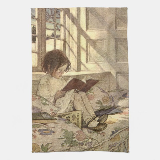 Paño De Cocina Niño Antiguo Leyendo un Libro, Jessie Willcox Smit (Vertical)