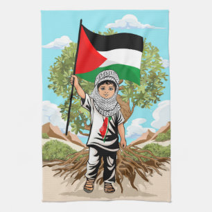 Paño De Cocina Niño con bandera palestina de Keffiyeh y olivo