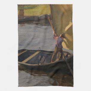 Paño De Cocina Niño en un barco de vela en el río (por Magnus Enc