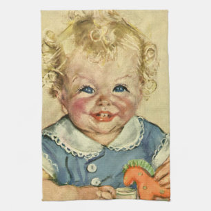 Paño De Cocina Niño Escandinavo Rubio y Lindo Vintage con Rizos