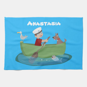Paño De Cocina Niño pequeño marinero y personalizado de un bote d
