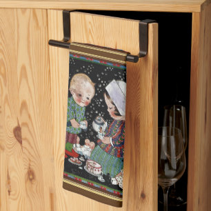 Paño De Cocina Niños antiguos teniendo una fiesta de té imaginari