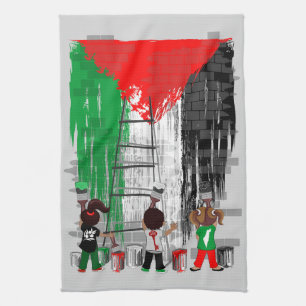 Paño De Cocina Niños de Gaza pintando la bandera de Palestina