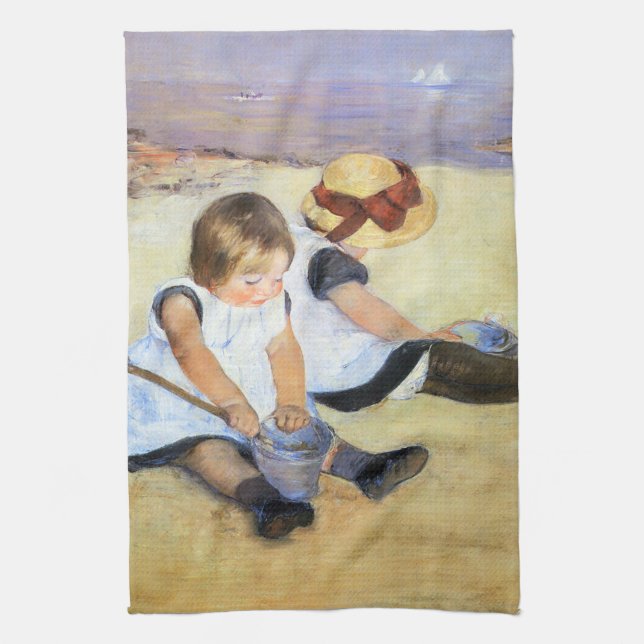 Paño De Cocina Niños de Mary Cassatt que juegan en la playa (Vertical)