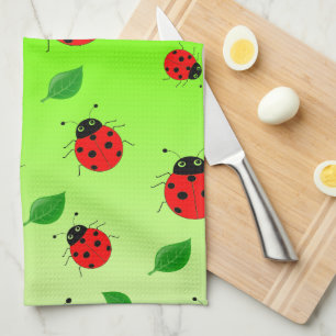 Paño De Cocina Niños Lindos mariqueta roja y hoja verde en gradie