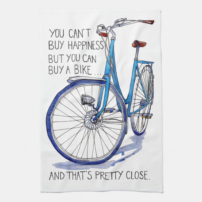 Paño De Cocina No puede comprar felicidad, bici azul (Vertical)