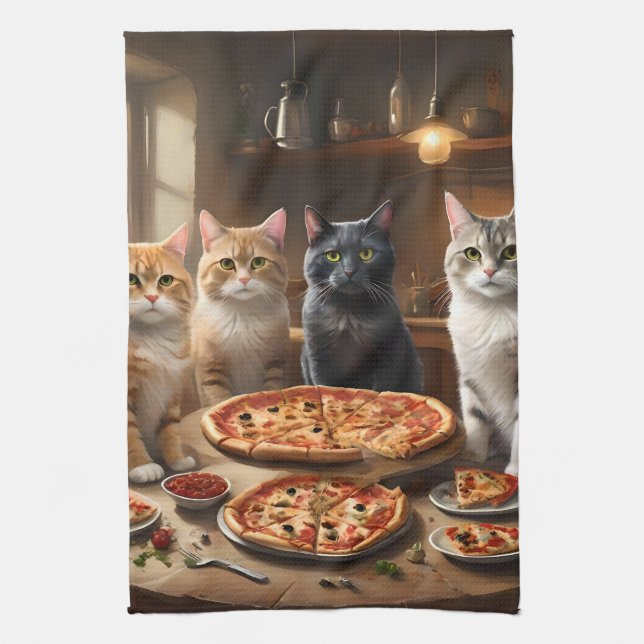 Paño De Cocina Noche Cat Pizza, (Vertical)