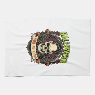 Paño De Cocina Noche de caza de Halloween Cuernos Calavera Rosas