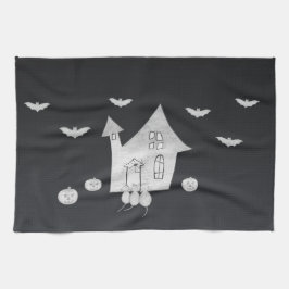 Paño De Cocina Noche de Halloween con casa embrujada, murciélagos