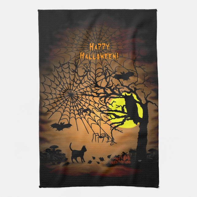 Paño De Cocina Noche de Halloween, ¡Feliz Halloween! (Vertical)