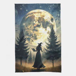 Paño De Cocina Noche encantada de bruja con luna llena
