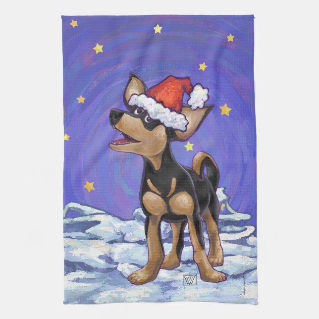 Paño De Cocina Noche estrellada de Chihuhua en Santa Hat (Vertical)