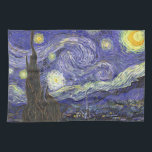 Paño De Cocina Noche estrellada de Vincent van Gogh<br><div class="desc">Noche estrellada de Vincent van Gogh es una pintura de paisaje paisajístico vintage de arte fino post impresionista que presenta una vista de Saint Remy, Francia del asilo de van Gogh. El cielo nocturno está agitado con nubes con una luna creciente brillante y estrellas brillantes sobre el pintoresco pueblo. La...</div>