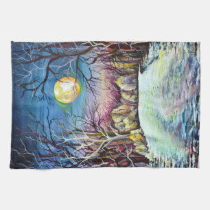 Paño De Cocina Noche silenciosa de invierno Luna llena en Suecia