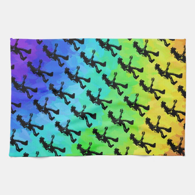 Paño De Cocina Noches de Boogie de Nueva York Guitarra Arcoiris (Horizontal)