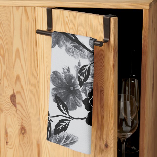 Paño De Cocina Noir floral de mariposa moderna (Pliegue de tercios)