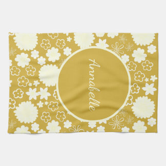Paño De Cocina Nombrado Patrón floral de flor de crema dorada aud