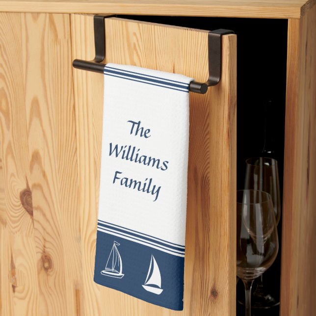 Paño De Cocina Nombramiento de familia personalizado velero en la (Pliegue de tercios)