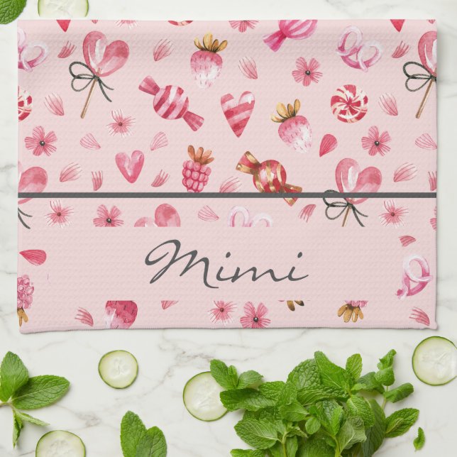 Paño De Cocina Nombre, acuarela Valentine Candy Pattern (Doblado)